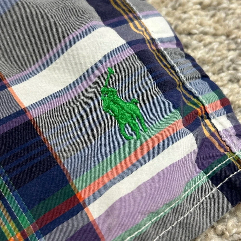 Polo Ralph Lauren Swim Trunks 36 Multi Color Plaid Madras‎ Cargo Board Shorts